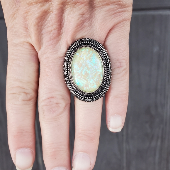 New Huge Dichroic Glass 925 Silver Statement Ring. - Picture 5 of 14